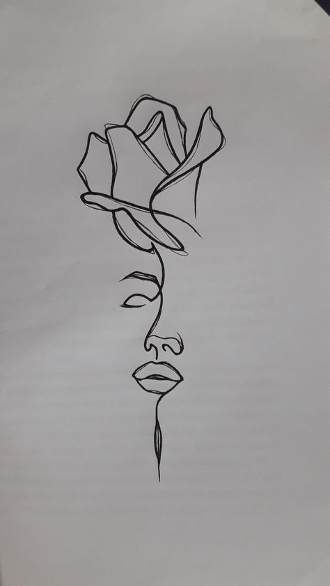 by: Xh.C #facerose One Line Tattoo Woman Silhouette With Flowers, Siluette Tattoo, Drawing Ideas Creative, رسم كاريكاتير, 100k Followers, Small Pretty Tattoos, Pencil Sketch Images, Easy Love Drawings, Tattoos For Black Skin