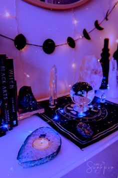 Cosmic Room Ideas, Witchy Bedroom Aesthetic Purple, Witchy Themed Bedroom, Astrology Room Aesthetic, Moon Themed Bedroom, Witch Bedroom Aesthetic, Boho Bedroom Bed, Rainbow Witch, Witch Bedrooms