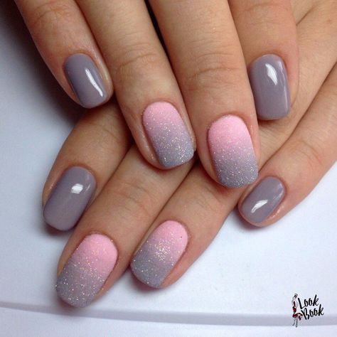 Grey pink ombre Ombre Nail Art Designs, Ombre Nail Designs, Nail Art Ombre, Dipped Nails, Gel Nail Designs, Fabulous Nails, Cute Nail Designs, Fancy Nails, Nail Polishes