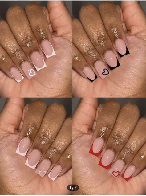 Nail Art Black Women, French Tip Inspo Nails, Nail Designs On Black Women, Nails With Red And White, Cool French Tip Nail Designs, Nail Inspo Black Women, Cute Nails Square, Black Women Nails, Cute Square Nails