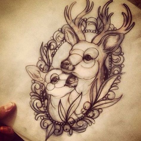 Baby Girl Tattoo Ideas, Baby Girl Tattoo, Fawn Tattoo, Girl Tattoo Ideas, Tattoo For Baby Girl, Tier Tattoo, Framed Tattoo, Deer Tattoo, Tattoo Zeichnungen