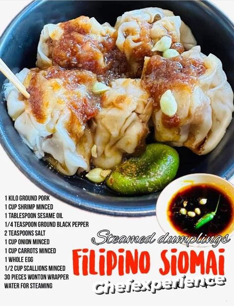 Steamed Dumplings Recipe, Siomai Recipe, Steamed Dumplings, Wonton Wrappers, Dumpling Recipe, Whole Eggs, Filipino Recipes, Ground Pork, Ground Black Pepper