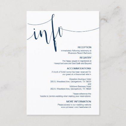 Modern Navy Blue Script Editable Wedding Details Enclosure Card Details Card Wedding Invitation, Details Card Wedding, Dress Code Wedding, Wedding Details Card, Reception Details, Modern Script Font, Wedding Enclosure Cards, Party Details, Wedding Website