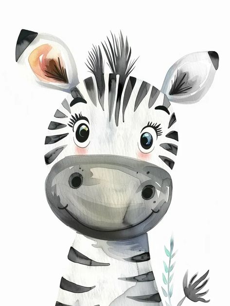 Full Color Image in ai-img-gen.com 🔸 Cute cartoon zebra portrait, simple lines, watercolor style, white background, children's book illus... 🔸 From Midjourney AI Image Zebra Cartoon Drawing, Easy Zebra Painting, Cute Zebra Illustration, Zebra Cartoon, Zebra Watercolor, Zebra Illustration, Zebra Face, Zebra Nursery Art, Zebra Portrait