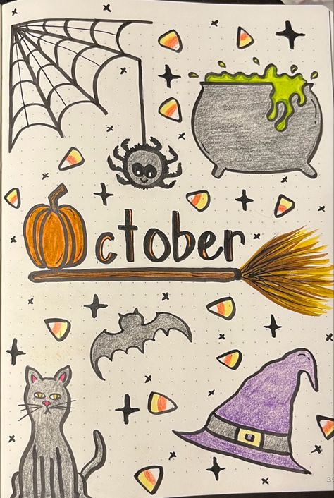 Bullet journal cover page October Cover Page, Halloween Journal Pages, Bullet Journal Cover Page, Journal Covers, Cover Pages, Journal Pages, Bullet Journal, Halloween