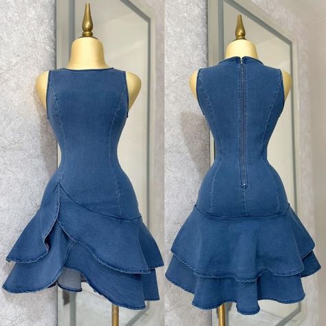 Denim Gown Jean Dresses, Short Blue Dress Casual, Summer Classy Outfits, Jean Gown, Denim Gown, Short Denim Dress, Mannequin Styling, Classy Short Dresses, Fancy Short Dresses