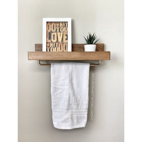 Towel Rack Shelf, Shelf With Towel Bar, Shelf For Bathroom, Bar Home Decor, Ledge Shelf, Floating Shelves Bathroom, Farmhouse Shelves, Rustic Floating Shelves, Picture Shelves