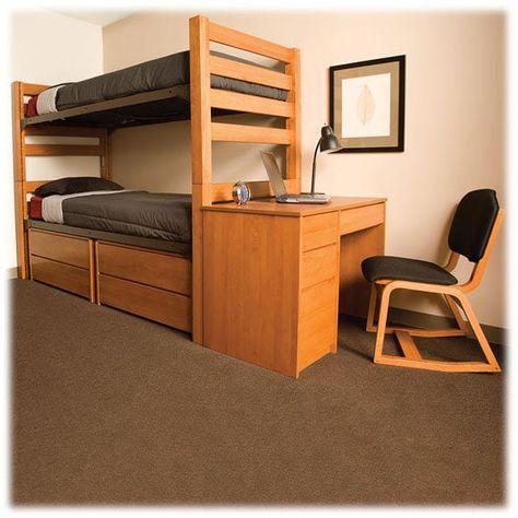 How to Make a Dorm Bed More Comfortable - 10 Tips/Tricks Twin Xl Loft, College Loft Beds, Dorm Bunk Beds, Dorm Chair, Twin Xl Bed Frame, Loft Bunk, Dorm Bed, Aesthetic Place, Bunk Bed With Desk