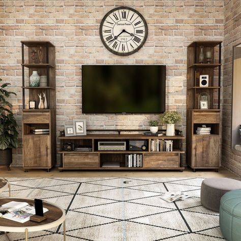 Tv Stand Measurements, Wood Entertainment Unit, Open Shelving Units, Wood Entertainment Center, Tall Bookcases, Entertainment Console, Inspire Me Home Decor, Reclaimed Oak, Rustic Materials