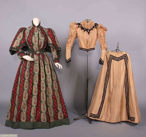 Upcoming Sales Red Victorian Dress, 1800s Womens Fashion, 1890 Dress, Geometric Applique, 1830s Fashion, Augusta Auctions, Victorian Dresses, 1890s Fashion, 19th Century Fashion