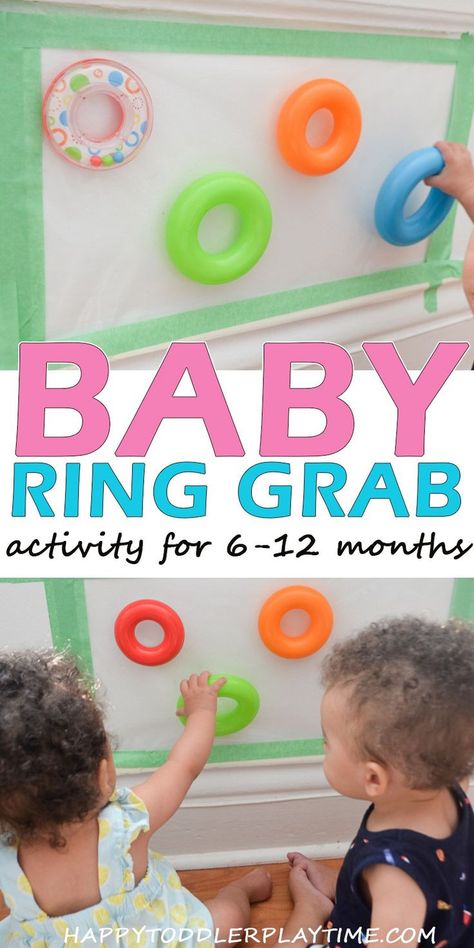 Baby Ring Grab - HAPPY TODDLER PLAYTIME Sticky walls are made for baby activities. Baby Ring Grab is an easy sitting up activity for babies 6 to 12 months old using contact paper! Infant Toddler Classroom, Baby Development Activities, Infant Lesson Plans, Sticky Wall, Infant Sensory Activities, Infant Classroom, Baby Ring, Baby Sensory Play, Baby Play Activities