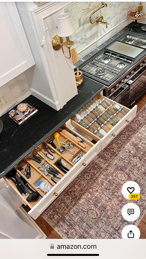 Kitchen Drawers Instead Of Cabinets, Studio Garage, Organization Systems, Kitchen Utensil Organization, Kitchen Drawer Organization, Fun House, Utensil Organization, Kitchen Drawers, Kitchen Utensil