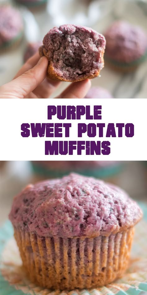 Purple Sweet Potato Muffins are a moist, tender muffins that are delicious! #muffin #vegan Muffin Vegan, Yams Recipe, Potato Muffins, Purple Sweet Potato, Sweet Potato Muffins, Vegan Muffins, Healthy Muffin Recipes, Purple Sweet Potatoes, Healthy Muffins