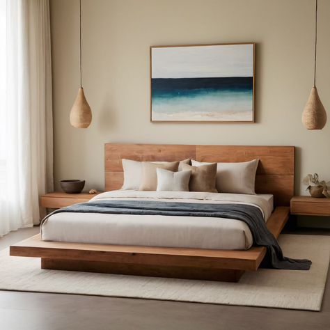 ⚠️LINK IN BIO⚠️ A serene Zen-inspired bedroom with a low platform bed, natural materials, and a calming color palette for a tranquil and peaceful ambiance. #ZenBedroom #LowPlatformBed #NaturalMaterials #CalmingColors Low Wood Platform Bed, Minimalist Low Bed, Low Platform Bed Frame Modern, Low Cot Bed Design, Room Inspiration Bedroom Simple, Bedroom Low Bed, Low Bed Frame Ideas, Cot Designs Bedrooms Beds, Cots Designs Bedrooms Beds