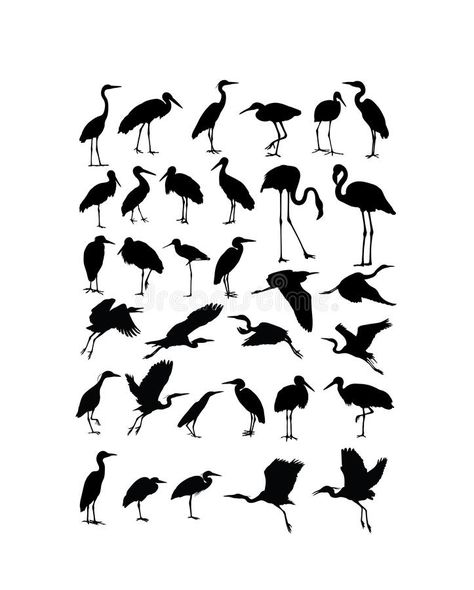 Silhouettes Art, Disney Character Sketches, Heron Tattoo, Bird Silhouette Art, Bird Silhouettes, Stork Bird, Architecture Drawing Presentation, Garden Mural, Artistic Painting