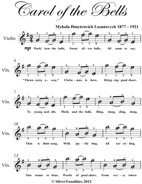 Carol of the Bells Easy Violin Sheet Music Carol Of The Bells Violin, Violin Beginner Music, Beginner Violin Sheet Music, Violin Music Songs, Violin Notes, Easy Violin Sheet Music, Popular Piano Sheet Music, Free Violin Sheet Music, Sheet Music With Letters