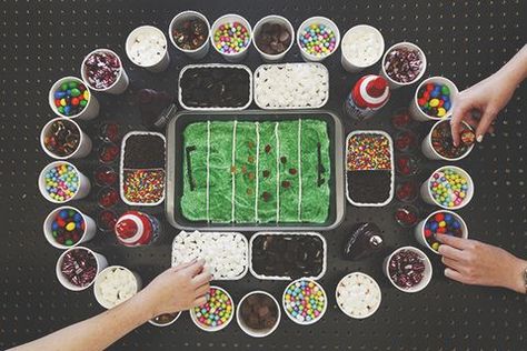 Snack Stadium Final Super Bowl Snack Stadium, Superbowl Snack, Super Bowl Dips, Super Bowl Snack, Snack Stadium, Sundae Recipes, Ultimate Brownies, Brownie Sundae, Bowl Ideas