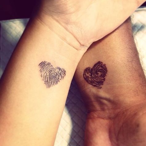 Sibling Ankle Tattoos, Tattoo Simplistic, Simplistic Tattoo, Fingerprint Heart Tattoos, Match Tattoo, Tattoo Spine, Fingerprint Tattoos, Tattoo Meaningful, Partner Tattoos