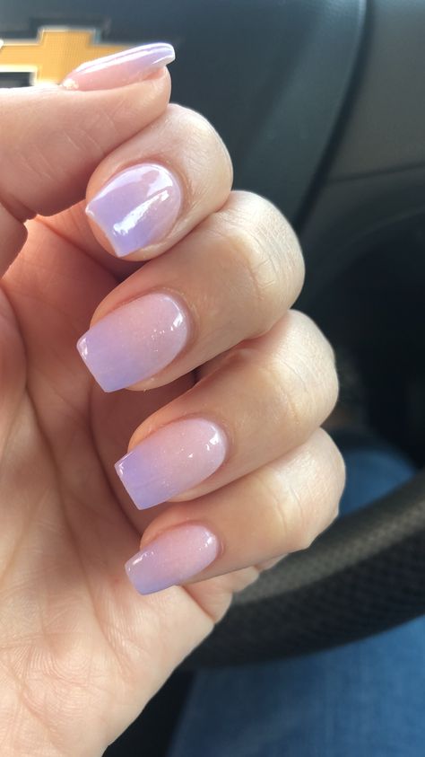 Purple Aumbre Nails, Spring Nails 2023 Dip Ombre, Nails For A Light Purple Dress, Purple Ombre Acrylic Nails Coffin, Short Nail Designs Dip Powder Ombre, Gel Mani Short Nails Lavender, Lavender Powder Nails, Lavendar Ombre Nails Short, Ombre Nails Purple Lavender Short