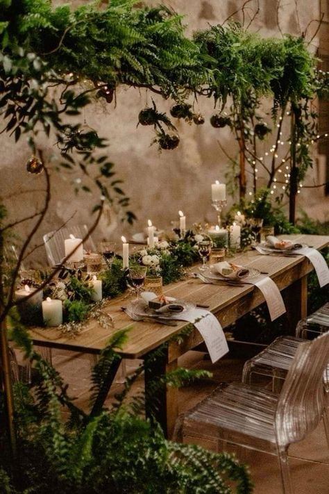 Forest Theme Wedding Table Decor, Wedding Plant Table Decor, Forest Theme Dinner Party, Woodland Table Scape, Forest Theme Table Setting, Moss Centerpiece Wedding Enchanted Forest, Forest Wedding Table Setting, Enchanted Forest Dinner Party, Enchanted Forrest Table Decor