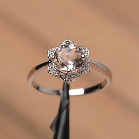 natural genuine pink morganite ring engagement wedding ring Morganite Ring Engagement, Peach Morganite Engagement Ring, Pink Morganite Ring, Elegant Rings, Marquise Cut Engagement Ring, Sunflower Ring, Peach Morganite, Sterling Silver Wedding Rings, Morganite Diamond