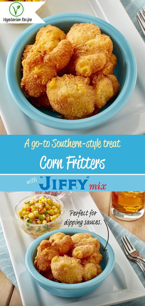 You might want to grab an extra plate because “JIFFY” Corn Fritters made with “JIFFY” Corn Muffin Mix are so delicious, you’re going to want a second helping. Jiffy Corn Muffin Mix Pancakes, Best Corn Fritters Recipe, Jiffy Cornbread Fritters, Jiffy Fried Cornbread Recipe, Fried Cornbread Jiffy, Homemade Corn Fritters, Jiffy Dumplings, Jiffy Corn Mix Recipes, Bisquick Corn Fritters