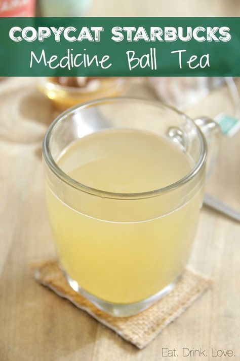 Copycat Starbucks Medicine Ball Tea Starbucks Tea Recipes, Drink Recipes Starbucks, Honey Citrus Mint Tea, Make Your Own Medicine, Medicine Ball Recipe, Starbucks Medicine Ball Tea, Starbucks Medicine Ball Recipe, Medicine Ball Tea, Starbucks Medicine Ball