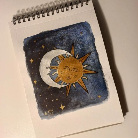 Sun Moon Watercolor, Sun And Moon Art Painting, Moon And Sun Watercolor, Sun And Moon Watercolor Painting, Moon And Sun Painting Canvases, Sun Moon And Stars Painting, Sun And Moon Painting Canvases Easy, Sun And Moon Painting Easy, Sun And Moon Watercolor