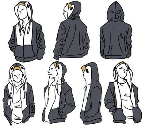 Hoodie Side View Reference, Zip Up Hoodie Drawing Reference, Person With Hoodie Drawing, Hoodie Sleeve Drawing Reference, Person With Jacket Reference, Hands In Hoodie Pose Drawing, Hands In Hoodie Pockets Pose Drawing, Hands In Jacket Pockets Pose Drawing, Jacket Hanging Off Shoulders Drawing Reference