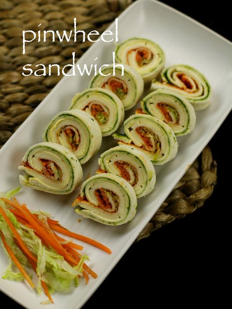 Food Without Fire, Pinwheel Sandwich Recipes, Fireless Cooking, Food Competition, Pinwheel Sandwiches, Veg Sandwich, Pin Wheels, Ginger Chutney, Veg Snacks