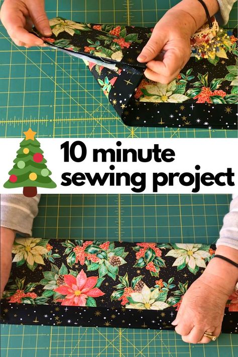 Sewing Christmas Placemats, Christmas Sewing Projects For Beginners, Easy Table Runners Diy, Last Minute Sewing Gifts, 10 Minute Table Runner Pattern Free, Easy Xmas Sewing Projects, Easy Christmas Fabric Crafts, Christmas Sewing Ideas Free Pattern, Easy Placemats To Sew