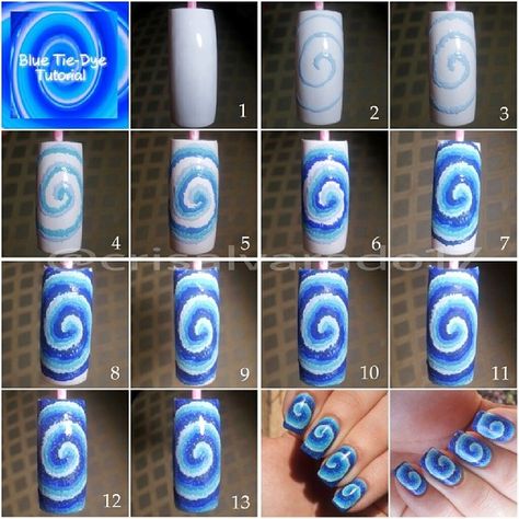 swirl Tie Dye Tutorial, Swirl Nails, Dyeing Tutorials, Acrylic Nails At Home, Nails Tutorial, Tie Dye Nails, Finger Nail Art, Summer Toe Nails, Nails At Home