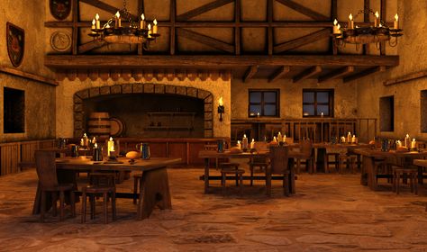 Fantasy Pub, Taverna Medieval, Fantasy Inn, Medieval Tavern, Sims Medieval, Pub Interior, Medieval Aesthetic, Rustic Bathroom Designs, Medieval Houses