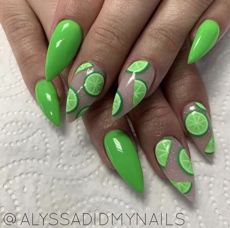 Lime Nail Designs, Cucumber Nails, Nail Designs Lime Green, Kiwi Nail Design, Lime Fruit Nails, Lemon And Lime Nails, Margarita Nails Design, Lime Design Nails, Lemon Lime Nails