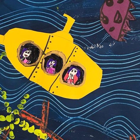 Kerry Daley | Art Teacher and Maker on Instagram: "Yellow Submarine…good for printing techniques and a bit of textured painting. Grade 2. . . #artteachersofinstagram #artteaching #kerrydaley #schoolteacher #kidsart #kidsartideas #kidspainting #teacher" Yellow Submarine Painting, Submarine Painting, Textured Painting, Yellow Submarine, Grade 2, Elementary Art, Kids Art, Art Teacher, Painting For Kids