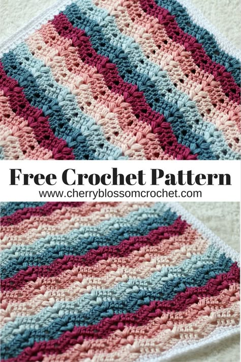 Cherry Crafts, Blossom Crochet, Baby Blanket Crochet Pattern Easy, Crochet Ripple Pattern, C2c Blanket, Grey Blanket, Crochet Ripple Blanket, Blossom Cherry, Easy Crochet Baby Blanket