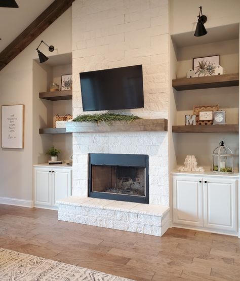 Fireplace With Cabinets, Black Mantle Fireplace, Black Mantle, Mantle Fireplace, Valentine's Day Celebration, Today's The Day, Built In Shelves Living Room, Fireplace Shelves, Fireplace Built Ins