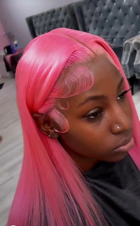 Natural Hairstyles With Swoop, Wig With Fishtail Braid, Pink Wig Hairstyles, Braid On Top, Pink Hairstyles, Wig Inspiration, Birthday 21, Color Wigs, Frontal Wig Hairstyles