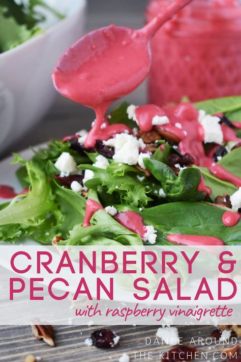 Drizzled with the homemade raspberry vinaigrette, this salad is vibrant and full of flavor! Recipes With Raspberry Vinaigrette, Healthy Raspberry Vinaigrette Dressing, Salad Recipes With Raspberry Vinaigrette, Raspberry Dressing Salad, Raspberry Vinegarette Dressing Salad, Raspberry Vinaigrette Salad Recipes, Rasberry Dressing Salad, Sweet And Sour Salad Dressing Recipe, Salad Raspberry Vinaigrette