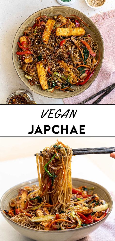 Vegan Korean Food, Dduk, Korean Glass Noodles, Vegan Japanese, Pudding Chia, Vegan Asian Recipes, Potato Noodles, Sweet Potato Noodles, Vegan Asian