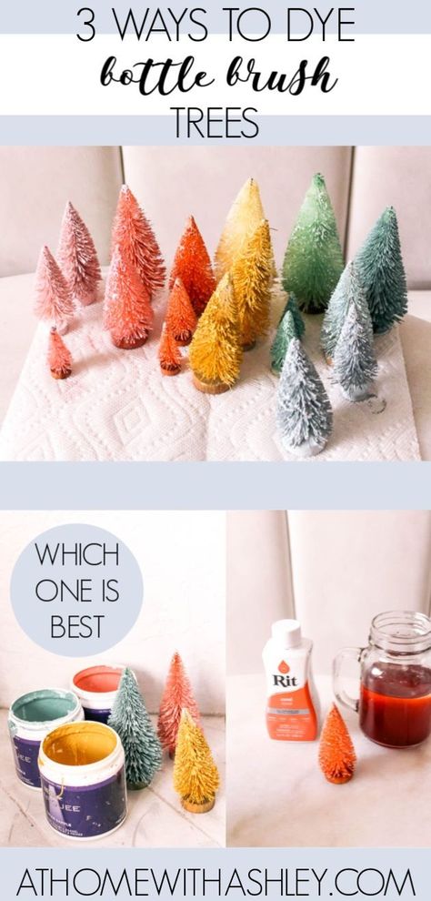 Trees Diy, Rainbow Diy, Bottle Brush Christmas Trees, Rit Dye, Budget Decorating, Brush Trees, Beautiful Trees, Diy Christmas Decorations, Painting Plastic