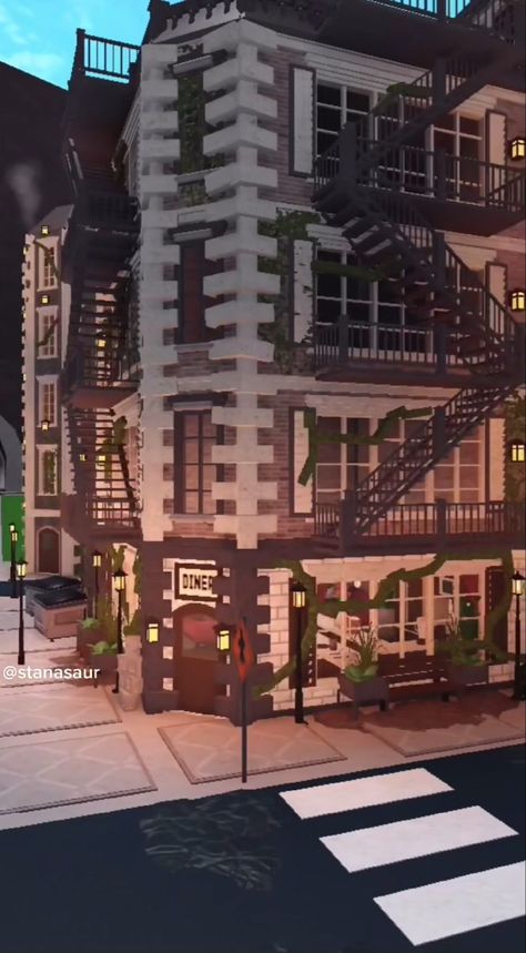 Boo Burg Build Ideas, Modern Realistic Bloxburg House Layout, Bloxburg Italian Restaurant Decal, Roblox City Layout, Bloxburg City Ideas Layout Big Plot, Tsitp House Bloxburg, Downtown City Layout, Bloxburg Apartment Complex Ideas, Bloxburg Realistic City Layout