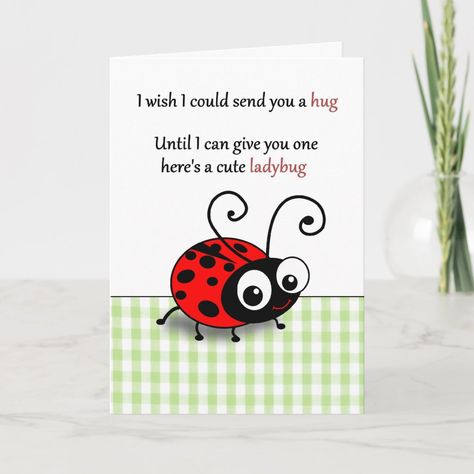 Cute Miss You, Sending You A Hug, Cute Ladybug, Lady Beetle, Miss You Cards, Custom Greeting Cards, Plant Design, Pattern Graphic, Card Sizes