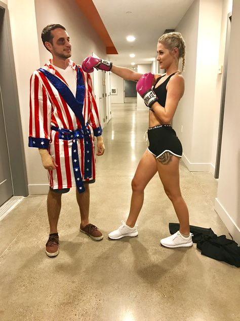 Halloween Boxer Couple Costume👻    #halloween #couples #costume #boxer Boxer Halloween, Barbie And Ken Costume, Lifeguard Costume, Deer Halloween Costumes, Boxing Halloween Costume, Easy Couple Halloween Costumes, Halloween Costumes Diy Couples, Halloween Parejas, Carnaval Costume