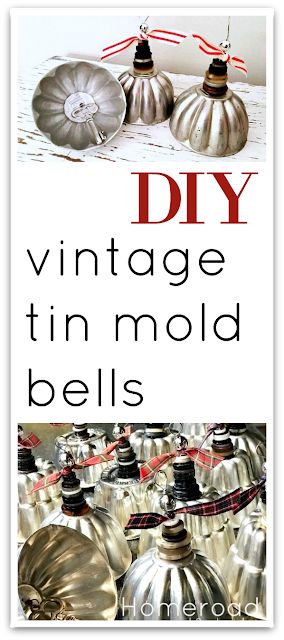 Repurposed Vintage Mold Christmas Bells | Homeroad.net #vintage #diyornaments #repurposed #Christmas #christmasornaments #diyproject #holidaydecor #holidayornaments Vintage Christmas Bulb Crafts, Upcycle Vintage Christmas Ornaments, Display Vintage Christmas Ornaments, Christmas Ornaments From Vintage Linens, Tin Ornaments Factory Direct Craft, Vintage Jello Molds, Tin Ornaments, Jello Molds, Christmas Craft Fair