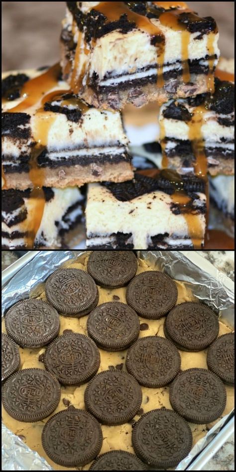 Delicioius Oreo Cheesecake Bars Oreo Cookie Dough Cheesecake, Pillsbury Chocolate Chip Cookies, Cookie Dough Crust, Oreo Cheesecake Bars, Cupcakes Oreo, Hugs Cookies, Oreo Cheesecake Cookies, Oreo Fluff, Dessert Oreo