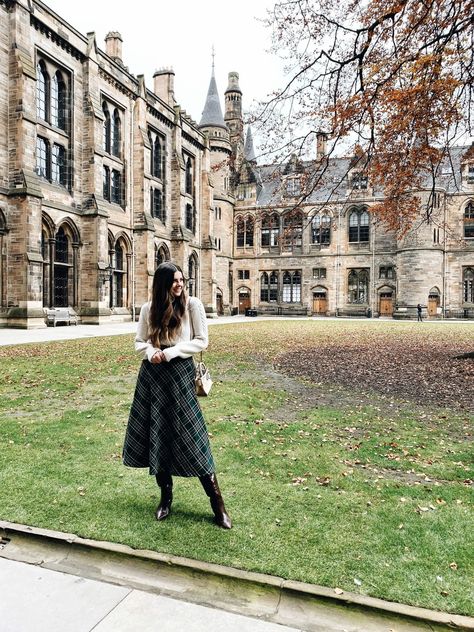 Plaid Midi Skirt in Scotland, Fall outfit, Midi skirt outfit, Fall fashion, Fall in Scotland, Midi skirt and boots, What to wear in Scotland, Kelseyybarnes, An American in Amsterdam #fallfashion #fallstyle #falloutfit #plaidskirtoutfit Scotland Outfit Fall, Scotland Wardrobe, Scotland Aesthetic Outfit, Scottish Fashion Woman, Edinburgh Scotland Outfits, Fall In Scotland, Scotland Summer Outfits, Packing List For Scotland, Scotland Clothes