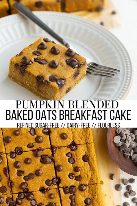 Pumpkin baked oats Pumpkin Oatmeal Bars Breakfast, Blended Pumpkin Baked Oats, Pumpkin Blended Baked Oats, Pumpkin Blended Oats, Healthy Pumpkin Baked Oats, Blended Baked Protein Oats, High Protein Pumpkin Baked Oatmeal, Pumpkin Breakfast Cake, Pumpkin Oats Baked