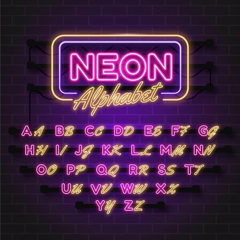 Neon Sign Fonts Free, Neon Font Typography, Neon Board Design, Neon Font Alphabet, Neon Sign Lettering, Neon Sign Typography, Neon Lettering Painting, Neon Font Design, Neon Logo Design Ideas