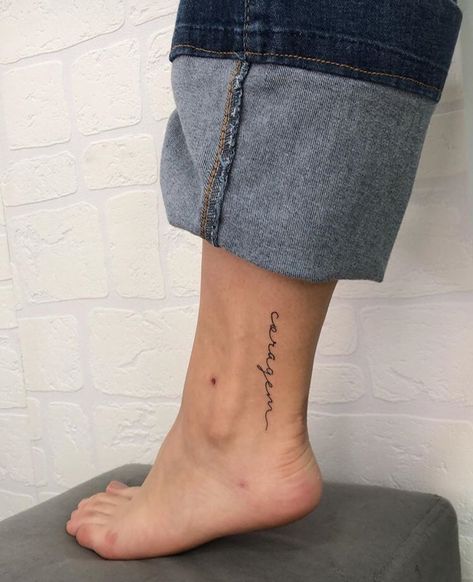 Script Ankle Tattoos For Women, Ankle Tattoos For Women Writing, Word Tattoo On Ankle, Word Tattoo Placement Leg, Ankle Lettering Tattoo, Calf Writing Tattoo, Ankle Tattoo Writing, Ankle Text Tattoo, Ankle Script Tattoo